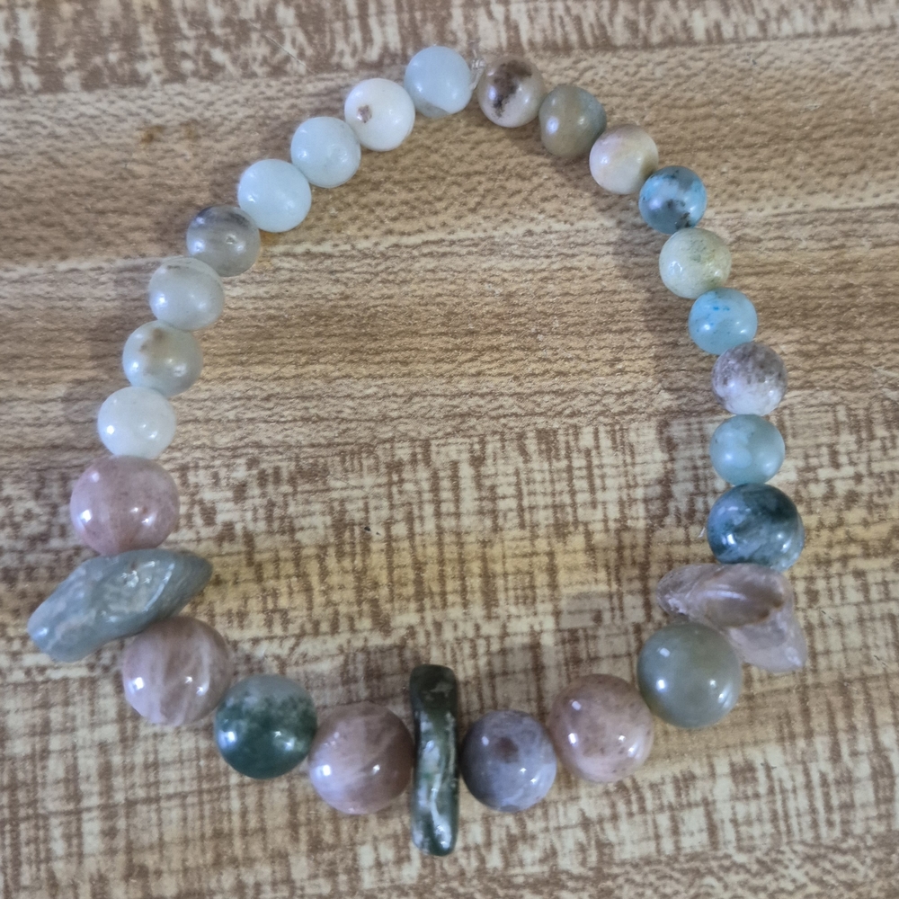 Handmade Natural Indian Agate And Ancient Amazonite Braclet!